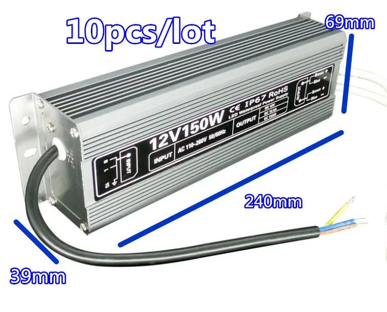 Водонепроницаемый драйвер для светодиодов 12 В постоянного тока 150 Вт IP67 10