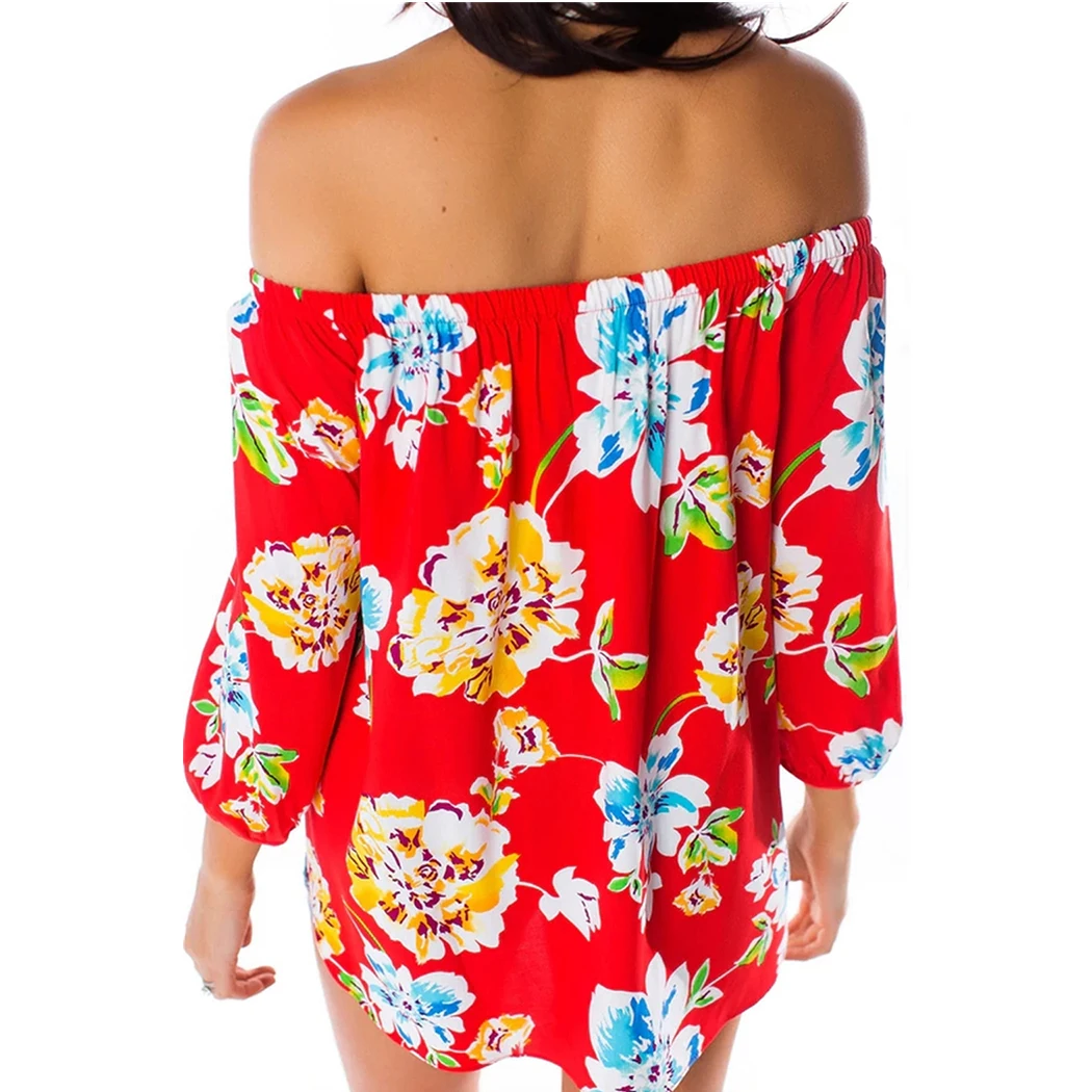 2019 Sexy Off Shoulder Floral Blouse Top Women Summer Half Sleeve Sash Neck Shirt Beach Boho Lace Up Loose Blouses Tunic Femme |