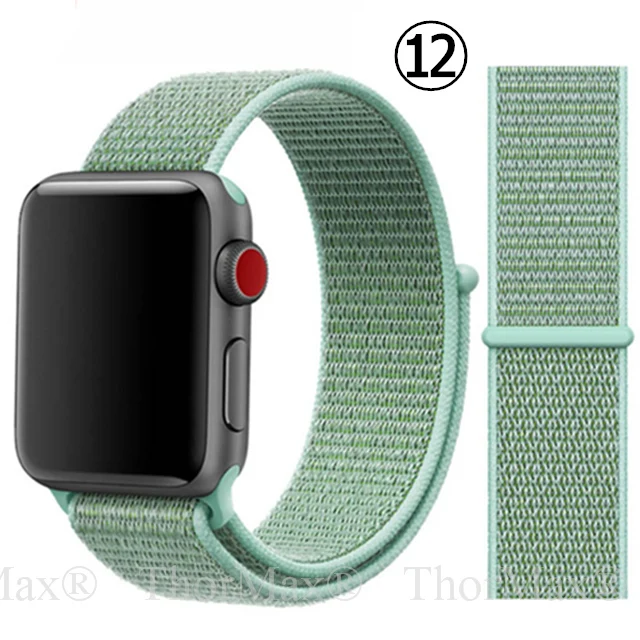 12-Sea Green Нейлоновый спортивный сменный ремешок для Apple Watch 5/4 40 мм 44 мм Полосатый Мягкий дышащий ремешок для iwatch серии 5 4 3 38 мм 42 мм - Цвет ремешка: 12-Sea Green