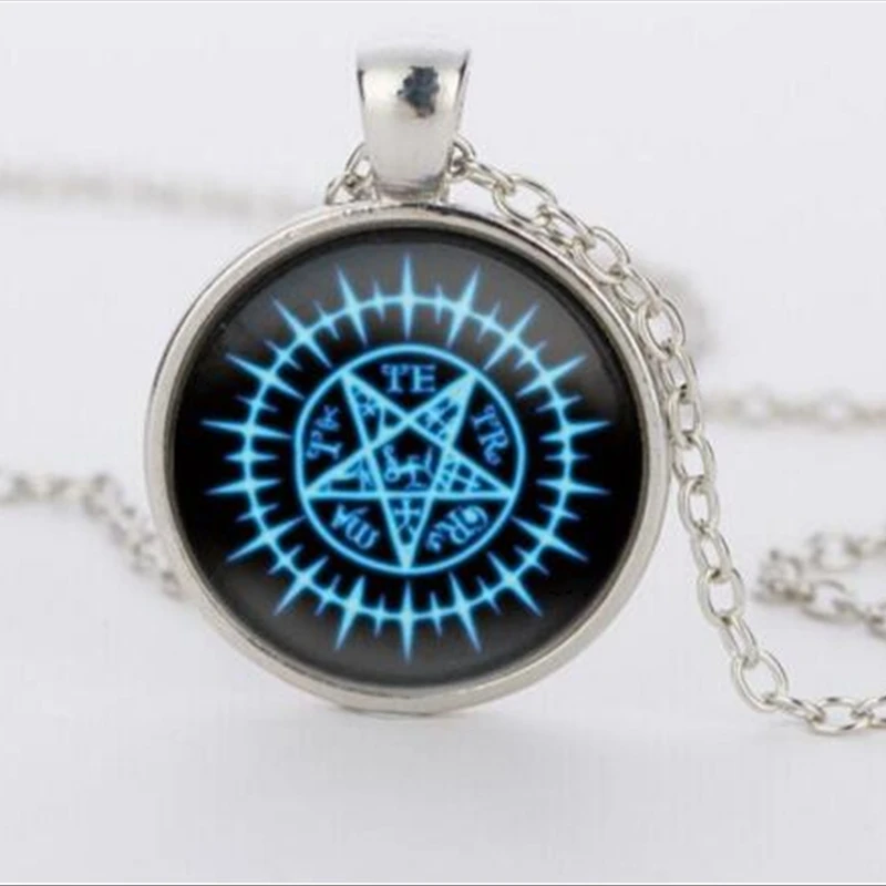 Черный кулон wiccan ожерелье воротник Wicca пентаграмма синий стеклянный кулон cristal colgante Wicca ошейник A-032 HZ1