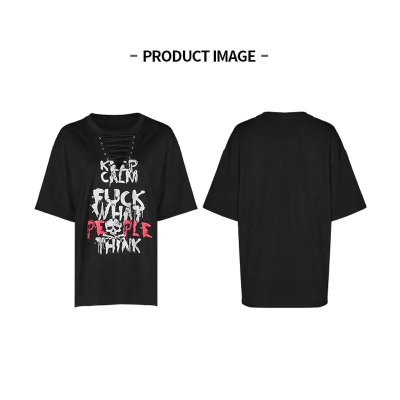 Женская готическая футболка в стиле панк с глубоким v образным вырезом и