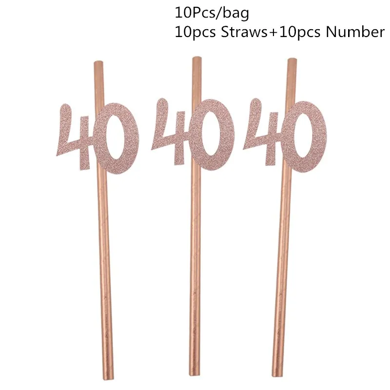 Rosegold 40 Chicinlife 10 шт. золото/серебро номер 30/40/50/60 лет питьевой Бумага соломенная шляпа для взрослых День рождения Юбилей Декор поставки - Цвет: Rosegold 40