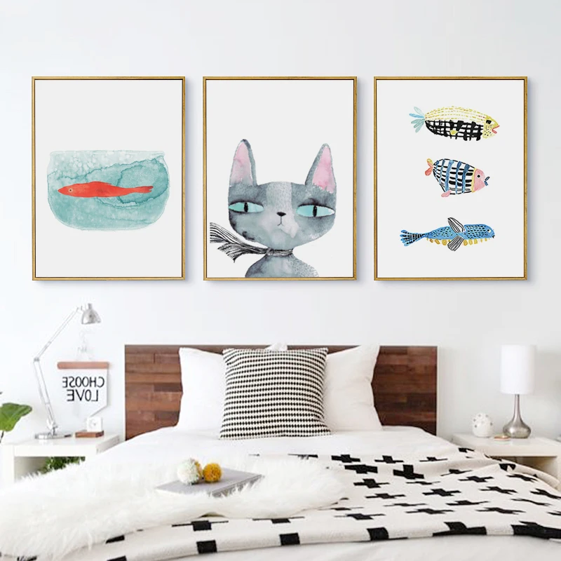 Простая акварельная картина в скандинавском стиле с изображением животных