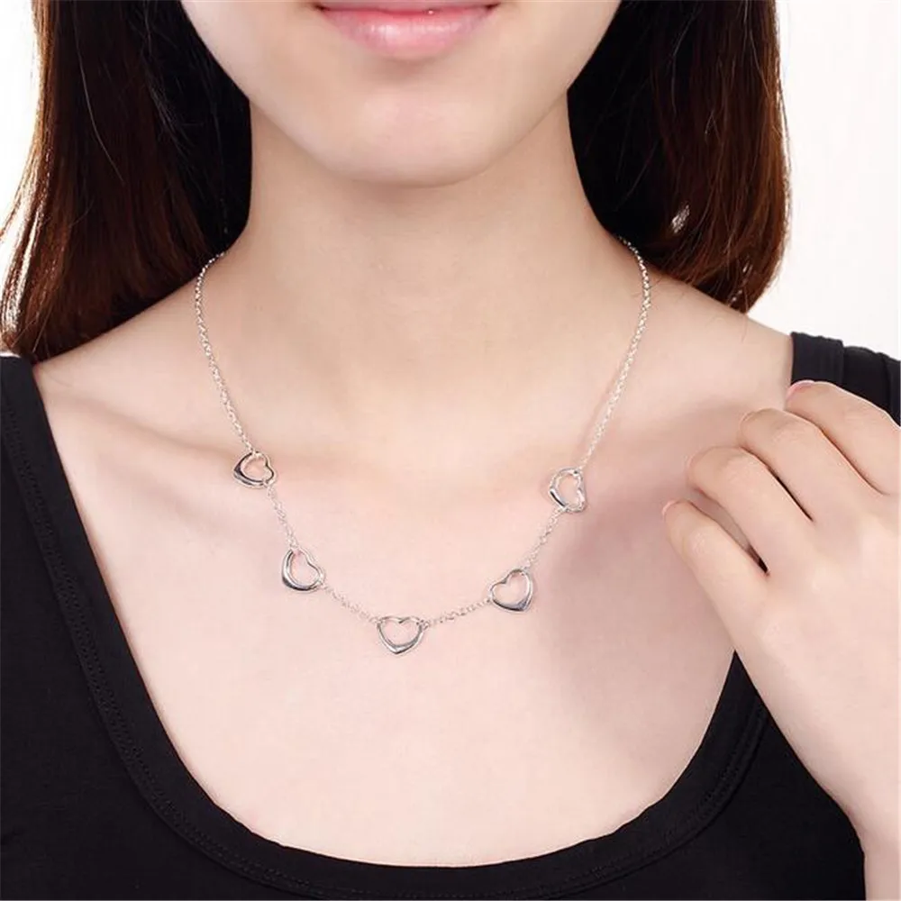 Элегантное женское Ожерелье 925 длинное ожерелье с кулоном в форме сердца