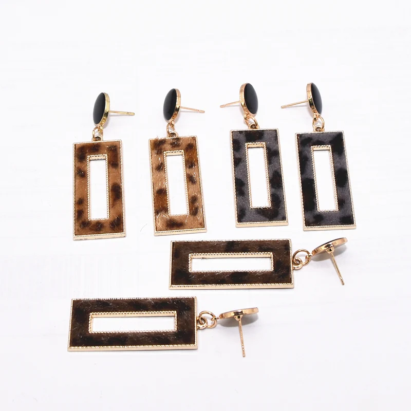 Популярные женские модные черные геометрические круглые серьги с леопардовым