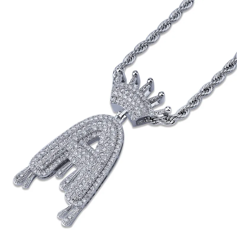Lucky Sonny Factory Price A-Z Drip Bubble Letters Necklace Crown Alphabet Charm Iced CZ Out Micro Paved Initials Men Joyeria | Украшения и
