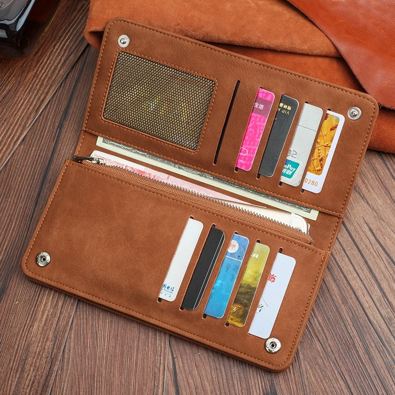 Мужской Длинный кошелек Тонкий ретро матовый мягкий кожаный корейский на молнии