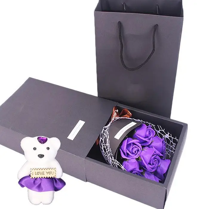 Romantic Rose Soap Flower Bouquet Gift Box For Valentine's Day Wedding Gifts Red, Purple, Pink, Blue