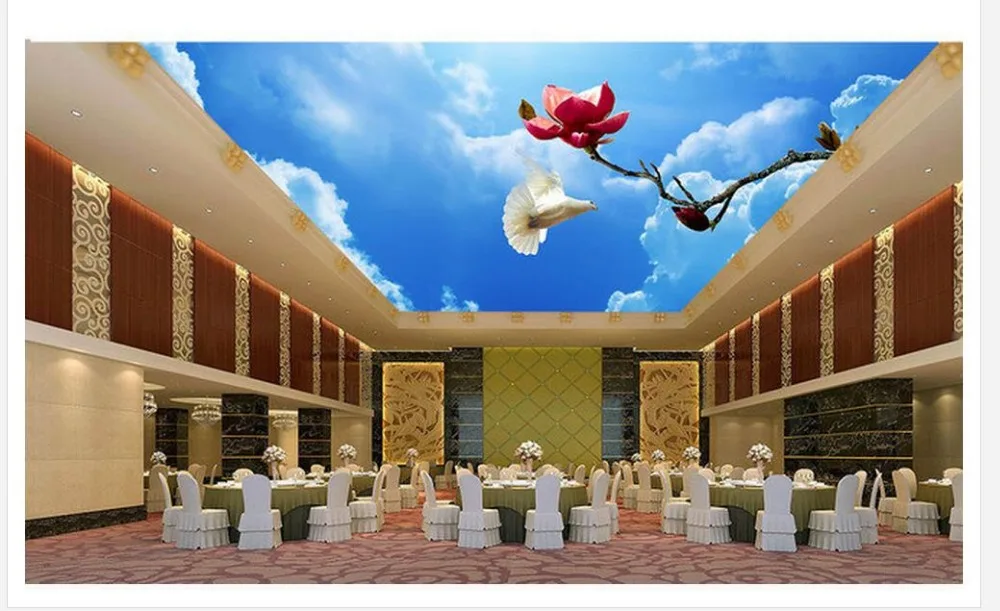 3d потолочные фрески обои для украшения дома облака персик голубь потолок Френки