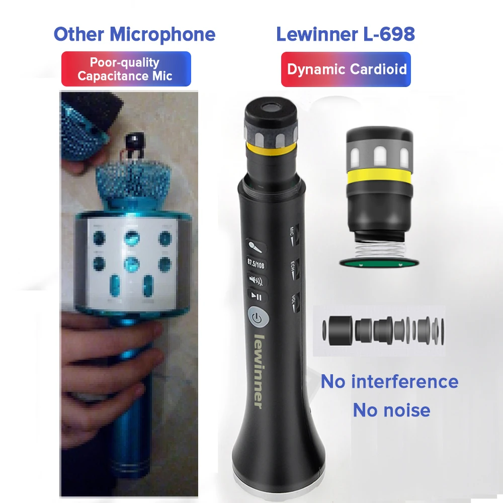 Lewinner L 698 Беспроводной караоке микрофон громкой связи Bluetooth Динамик 2 в 1 Ручной