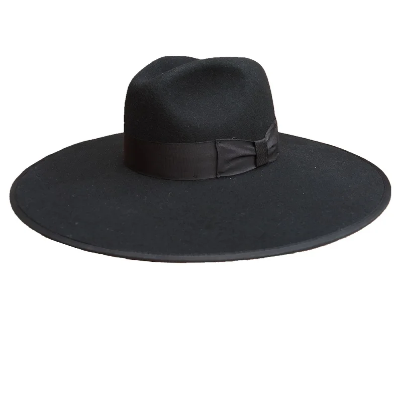 

Women's Black Wool Felt Big Wide Brim Fedora Hat