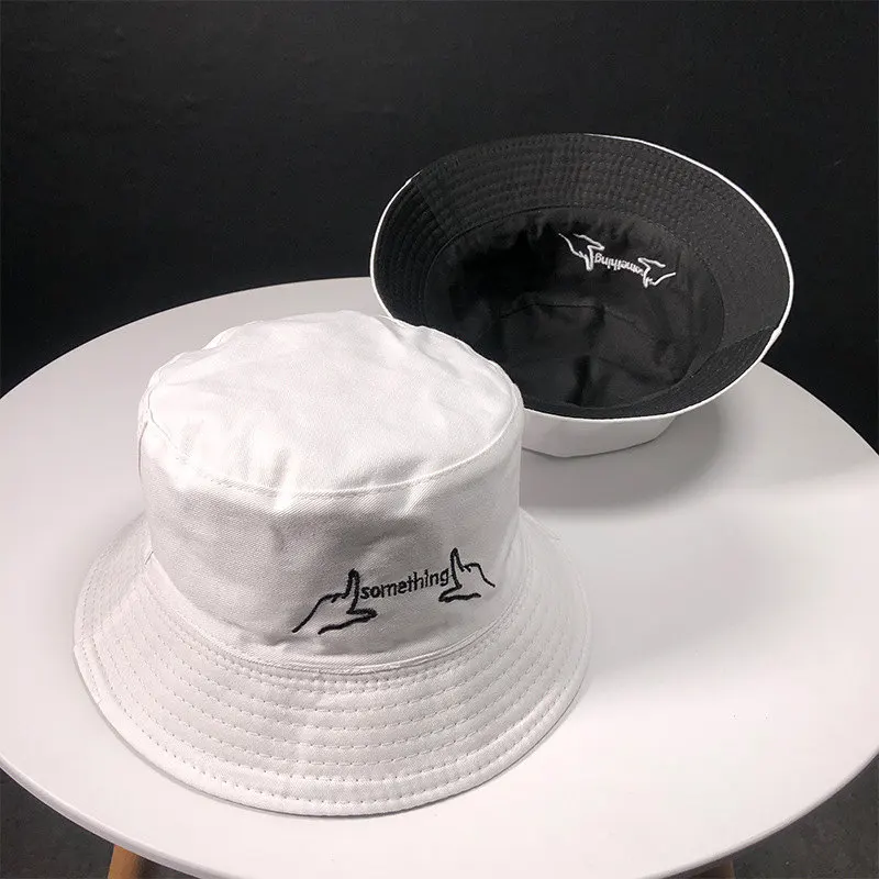 

2019 Cotton Black and White Letter Embroidery Bucket Hat Fisherman Hat Outdoor Travel Hat Sun Cap Hats for Men and Women 189