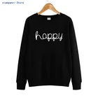 Женские свитшоты в Корейском стиле, повседневные женские пуловеры в стиле унисекс, толстовки с надписью Happy, Женский свитшот, женская одежда