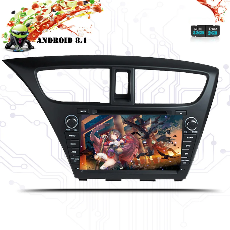 Deckless Кассетный HD экран Android 8 1 для honda Hatchback CIVIC 2013 2015 автомобильный DVD навигатор GPS FD