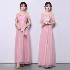 Bridesmaid Dress Illusion lace Short Sleeve Bridesmaid Dresses Wedding Party Performance Gown S1839 Gray Champagne Pink Bridesmaid Dress Illusion lace Short Sleeve Bridesmaid Dresses Wedding Party Performance Gown S1839 Gray Champagne Pink