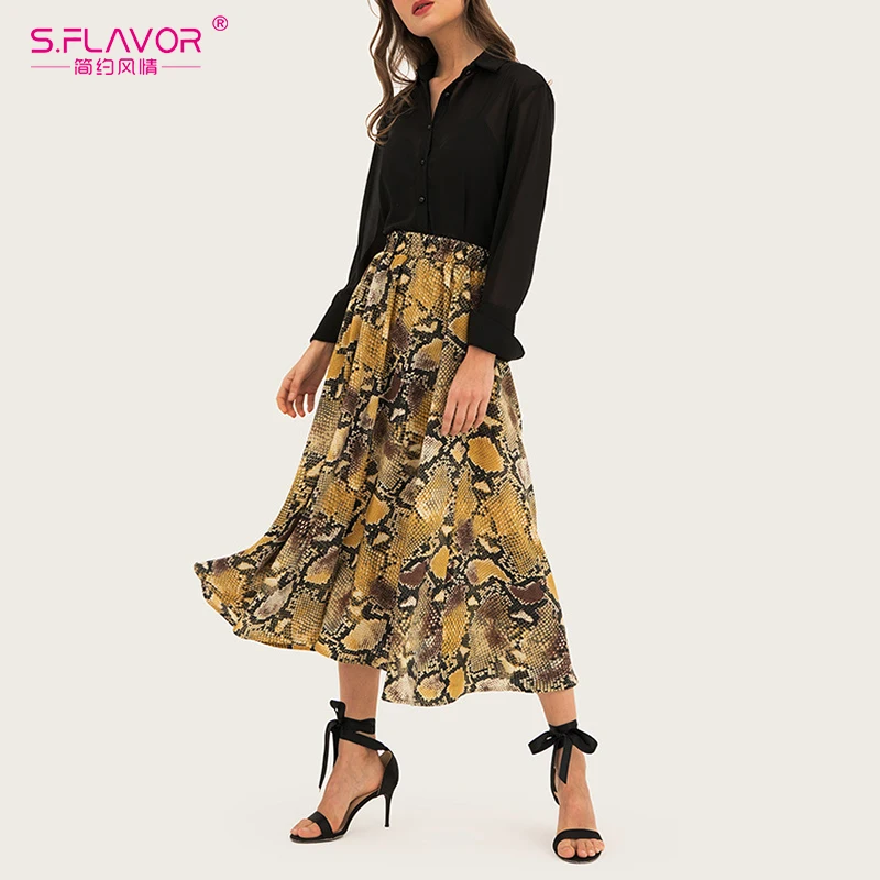 S. FLAVOR 2019 Осень Зима Ретро Змеиный узор средняя юбка богемная пляжная качающаяся