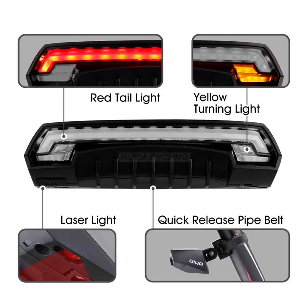 Велосипед безопасности предупреждающий задний фонарик USB Черный перезаряжаемый