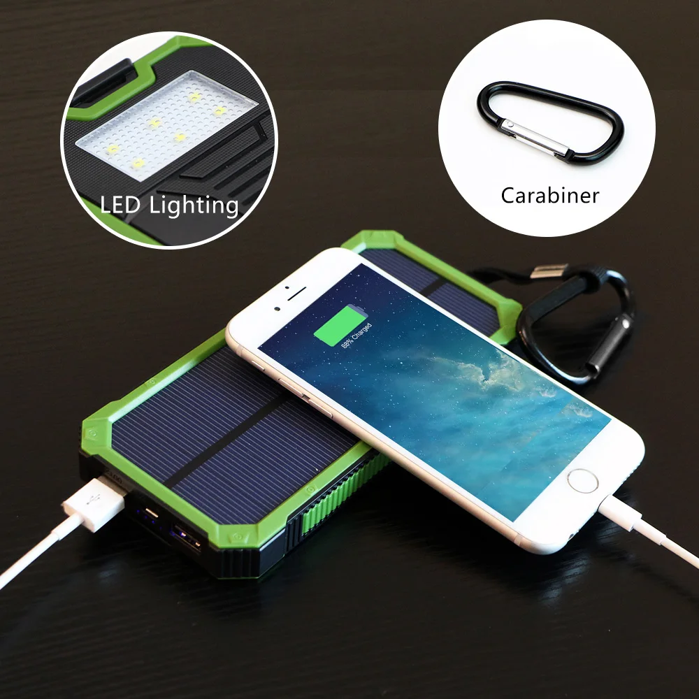 Двойной USB Солнечный внешний аккумулятор 15000 мАч водонепроницаемый Солнечная