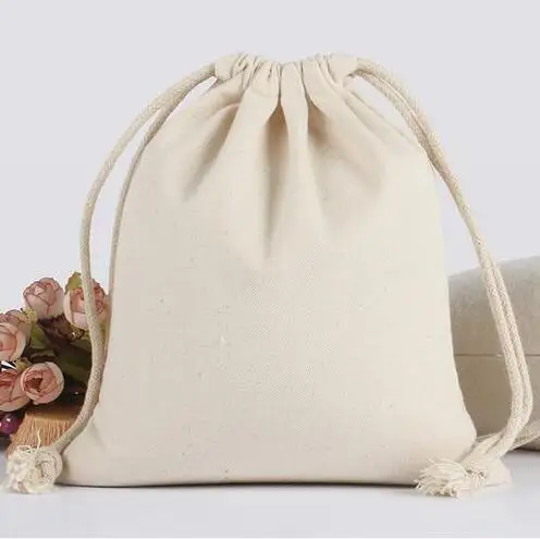 

100PCS/Lot 17*23 cm 260g Thick Canvas Cotton Bags Gift Packaging Pouches For Christmas Party Packaging Bag Can Custom Logo