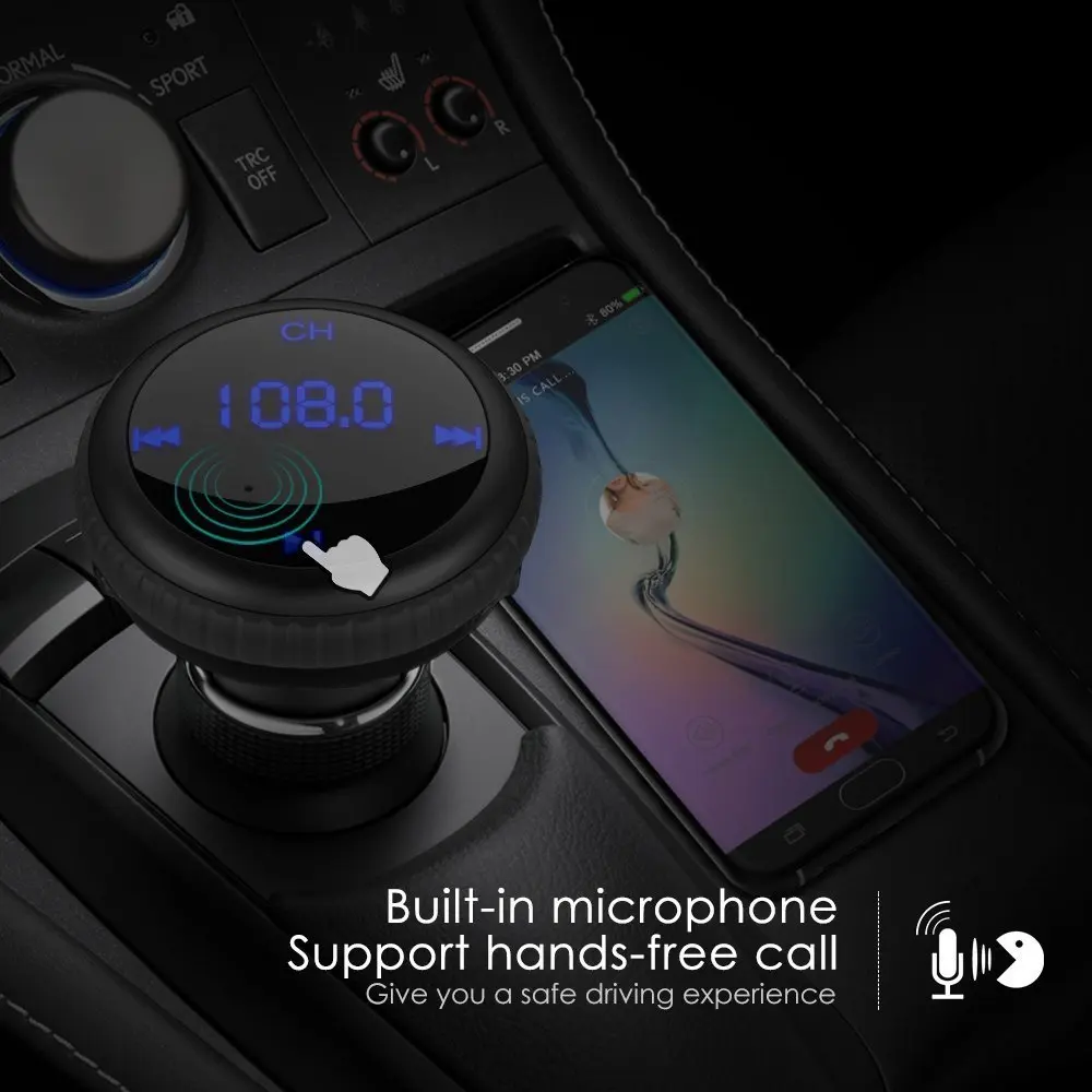 Автомобильный комплект громкой связи, fm-передатчик, модулятор, Bluetooth 4,2, Автомобильный MP3-плеер, СВЕТОДИОДНЫЙ монитор, двойной USB, поддержка TF карты, USB флеш-драйвер