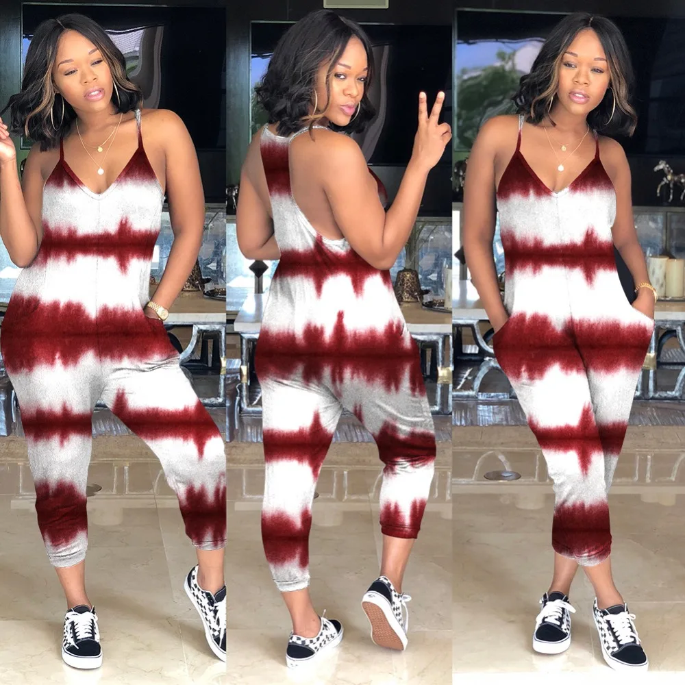 Женский Облегающий комбинезон с принтом повседневный без рукавов V-образным