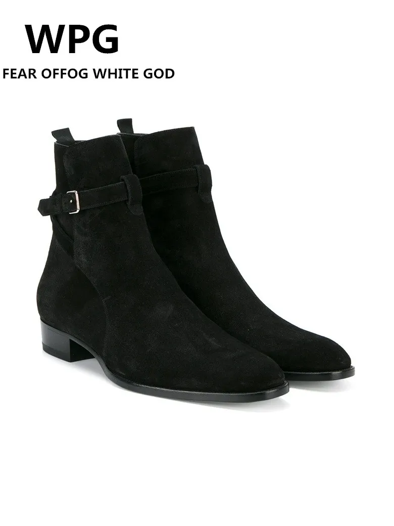 Мужские ботинки в байкерском стиле черные дизайнерские Челси высокого качества