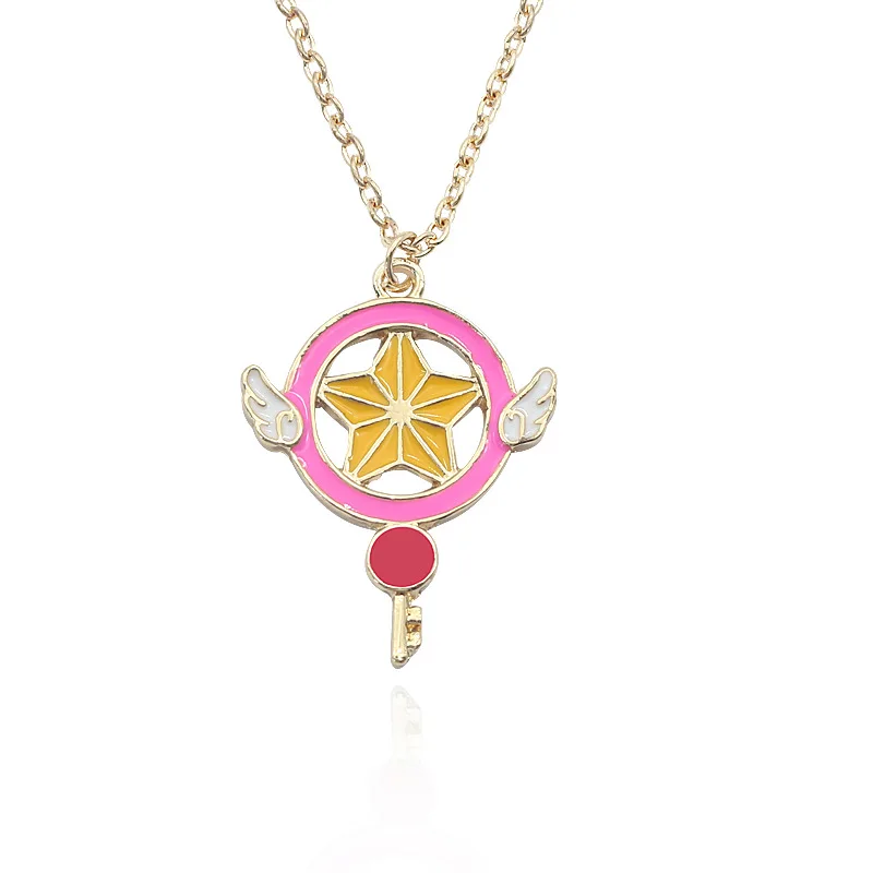 

Fashion Anime Pentagram Moon Necklace Cartoon Crystal Angel Wings Key Pendant Choker Student Cosplay Daily Jewelry