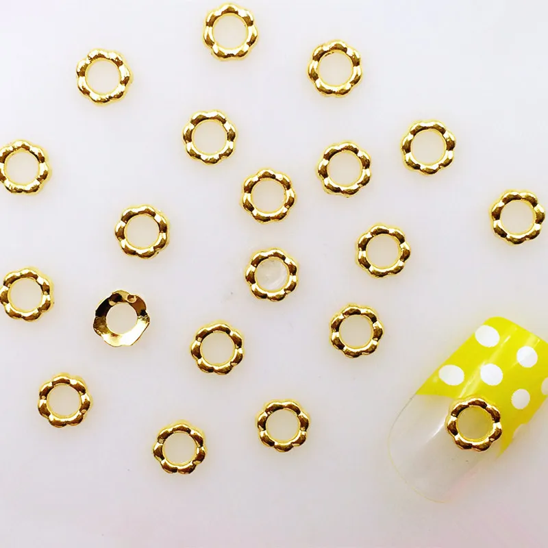 10Pcs/Lot Japan 5mm Gold Round Circle 3D DIY Metal Alloy Nail Art Deco Stickers/Charms/ Tools for Manicure | Красота и здоровье