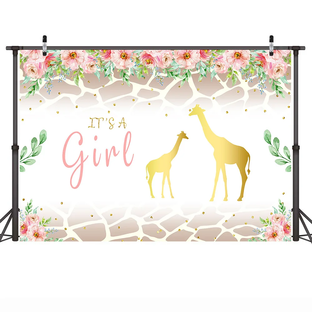 MOCSICKAIt's a Girl Baby Shower фон для фотографии животных золотой Жираф цветы