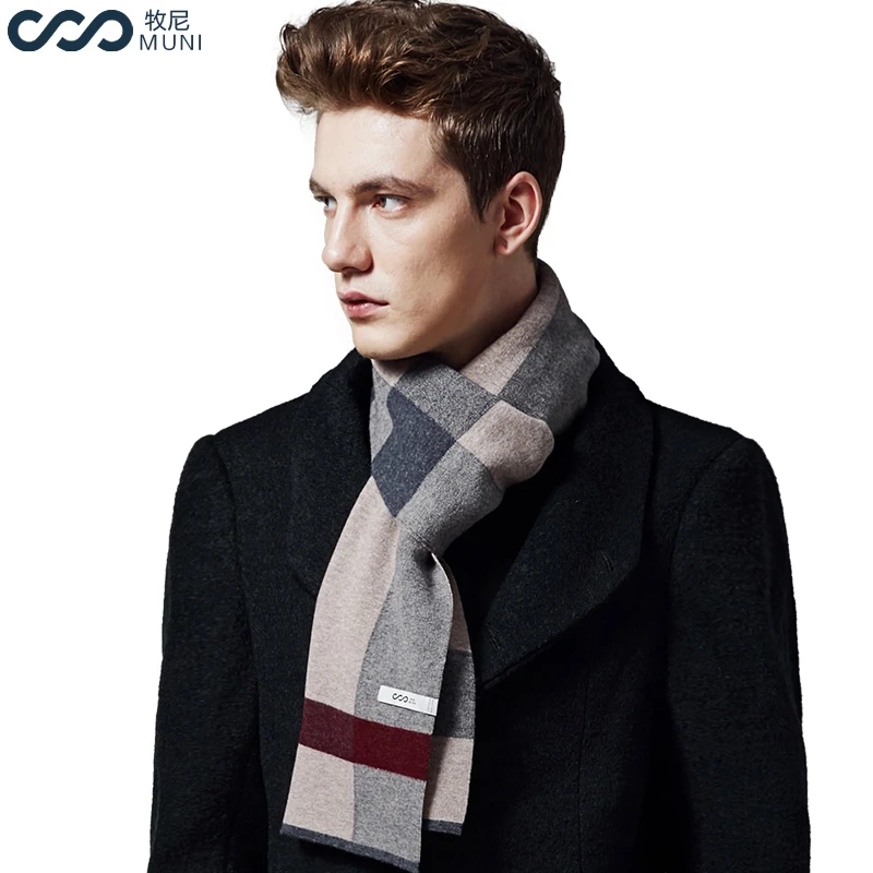 MUNI Wool Scarf Men Fashion Winter Striped Business Luxury Brand High Quality Warm Patchwork Scarves Gift | Аксессуары для одежды