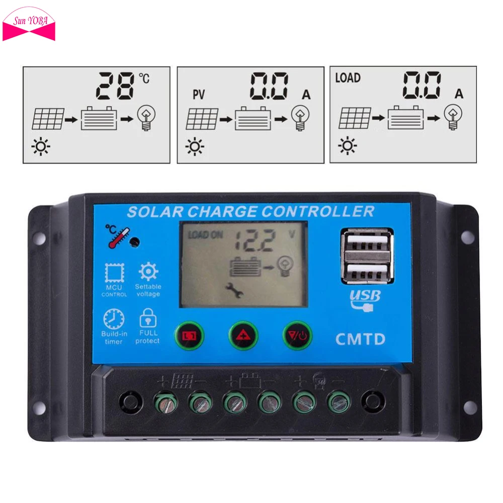 Новейший ЖК контроллер солнечного зарядного устройства 10А 12В/24В автоматический