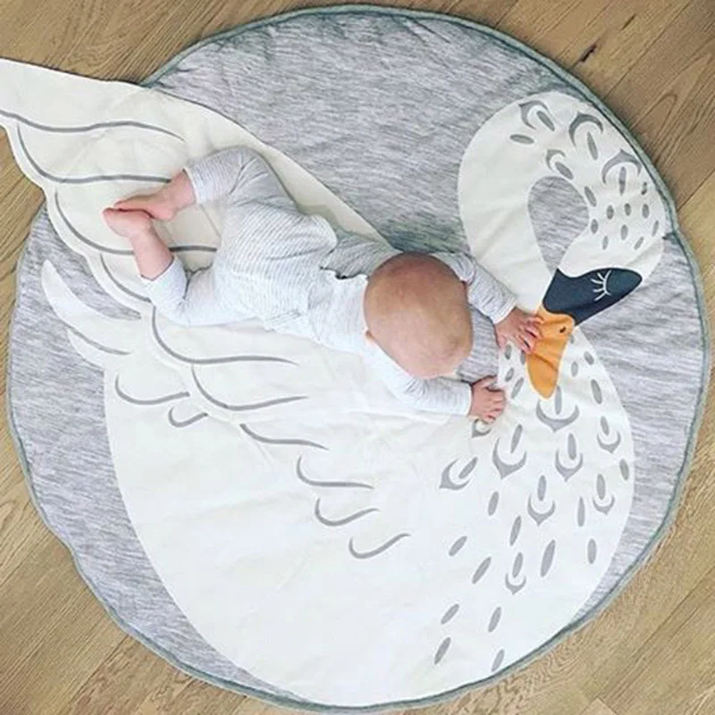 Игровой коврик круглый Лев Кролик Единорог коала игровые коврики Детский коврик для ползания одеяло ковер для детской комнаты коврики для занятий спортом - Цвет: swan