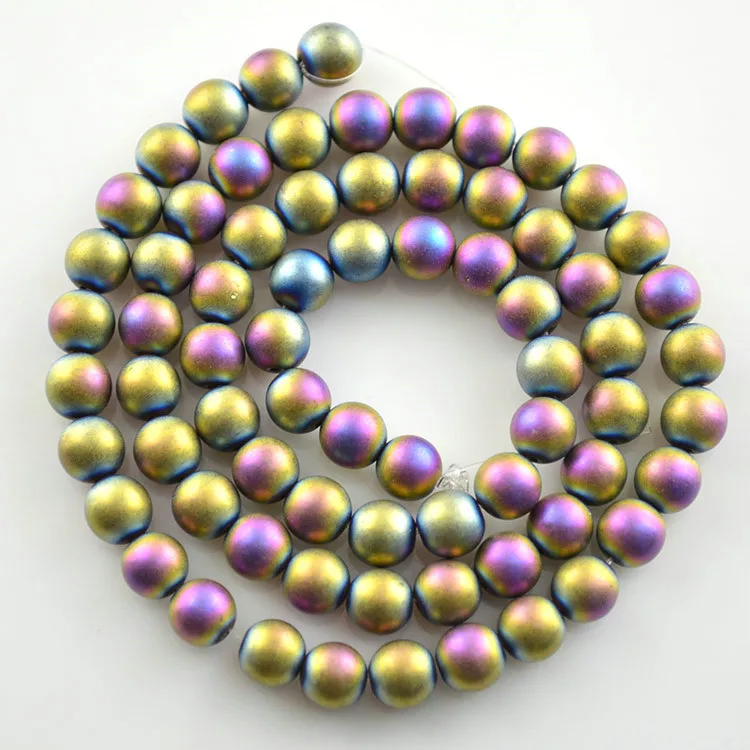 

5strands 6mm Rainbow Color Plated Hematite Round Beads Dull Polish Surface Cheap Jewelry Making Beads
