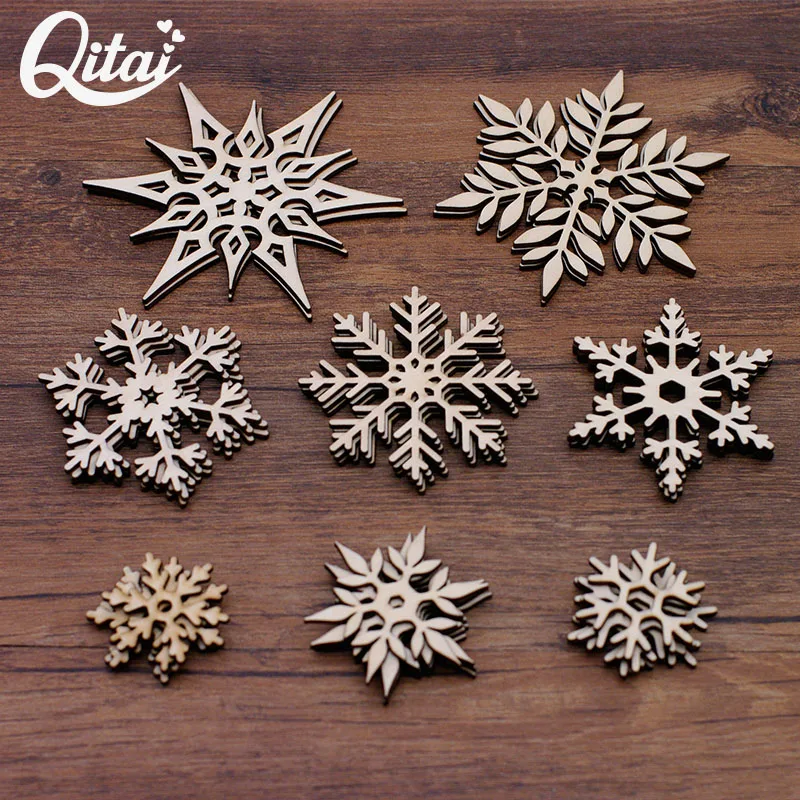 

Wooden Christmas Snowflake Cutouts QITAI 25PCS/SET Craft Embellishments Decorative Accessories Manual Ornament For DIY Art WF306
