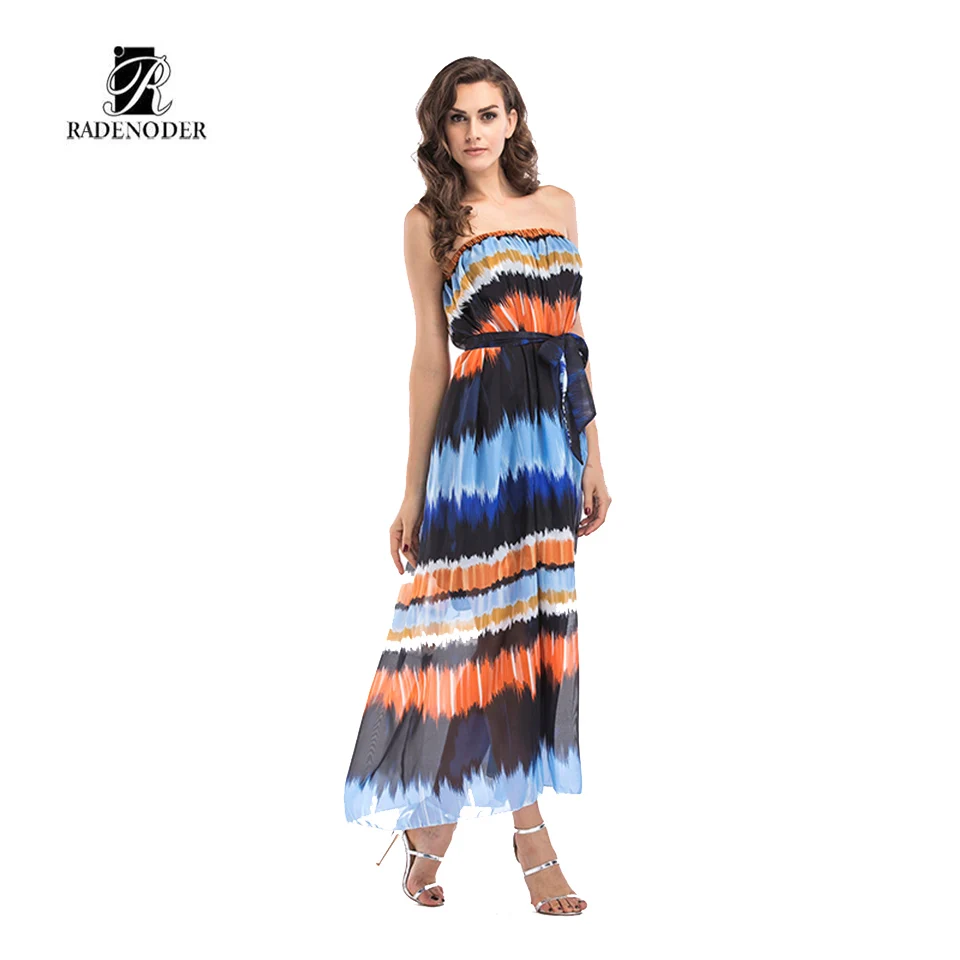 Radenoder 2018 весна лето новый шифон элегантный завернутый груди платье Градиент