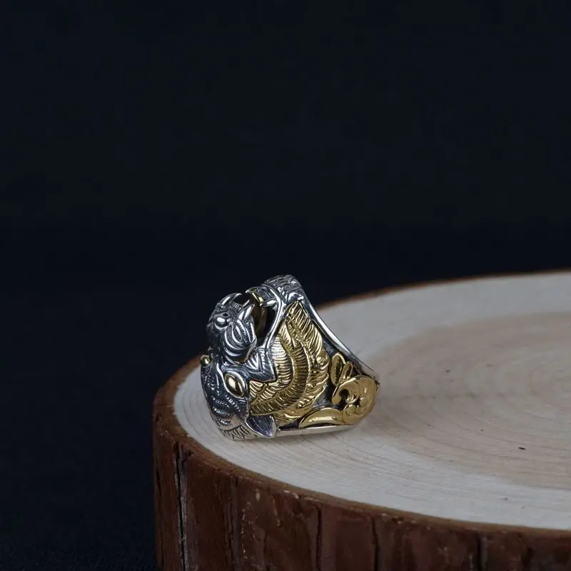 FNJ Панк животных Тигр кольцо серебро 925 Anillos Новая мода S925 стерлингов Серебряные кольца для Для мужчин ювелирные изделия Регулируемая Размеры bague