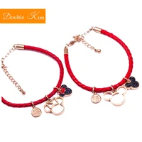 cartoon kawaii red leather bracelets lovely kawaii style titanium steel material rose gold color fashion women jewelry gift