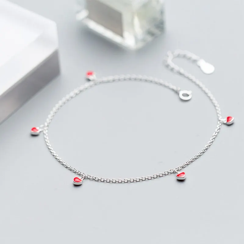 

Beach 925 Sterling Silver Foot Anklets For Women Barefoot Sandals Small Red Heart Chain Ankle Bracelet Girls Lady Leg Jewelry