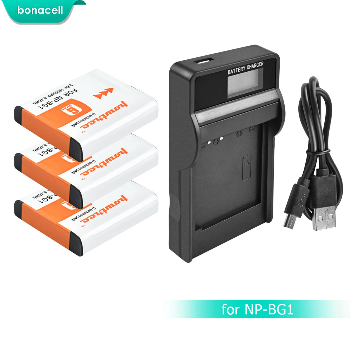 Bonacell 1800 мА/ч, NP-BG1 NP BG1 Батарея+ ЖК-дисплей Зарядное устройство запасная часть для цифровой камеры с фоновой подсветкой SONY Cyber-shot DSC-H3 DSC-H7 DSC-H9 DSC-H10 DSC-H20 DSC-H50 DSC-H55 L50 - Цвет: 3X Battery Charger