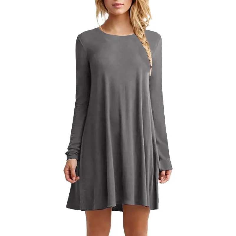 Женское платье с длинным рукавом однотонное большого размера 2019|vestido feminina|sleeve