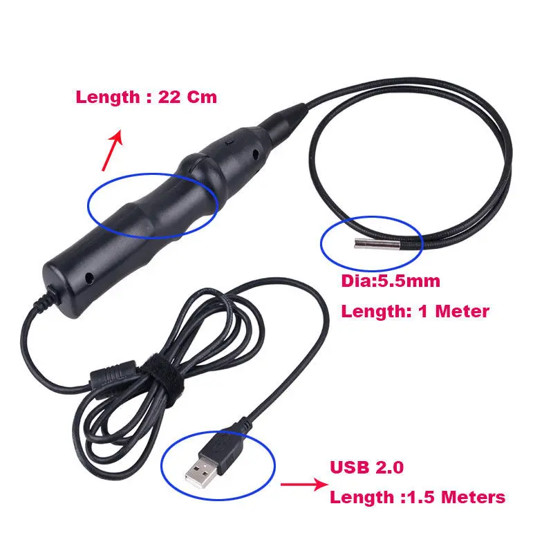 Blueskysea диаметр 5 мм USB эндоскопа водостойкий осмотр бороскоп 1 м трубка 6 светодио