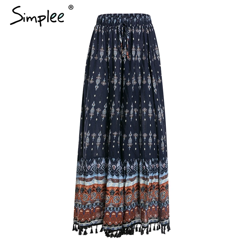 женская длинная юбка Simplee с цветочным принтом хлопковая богемная высокой талией