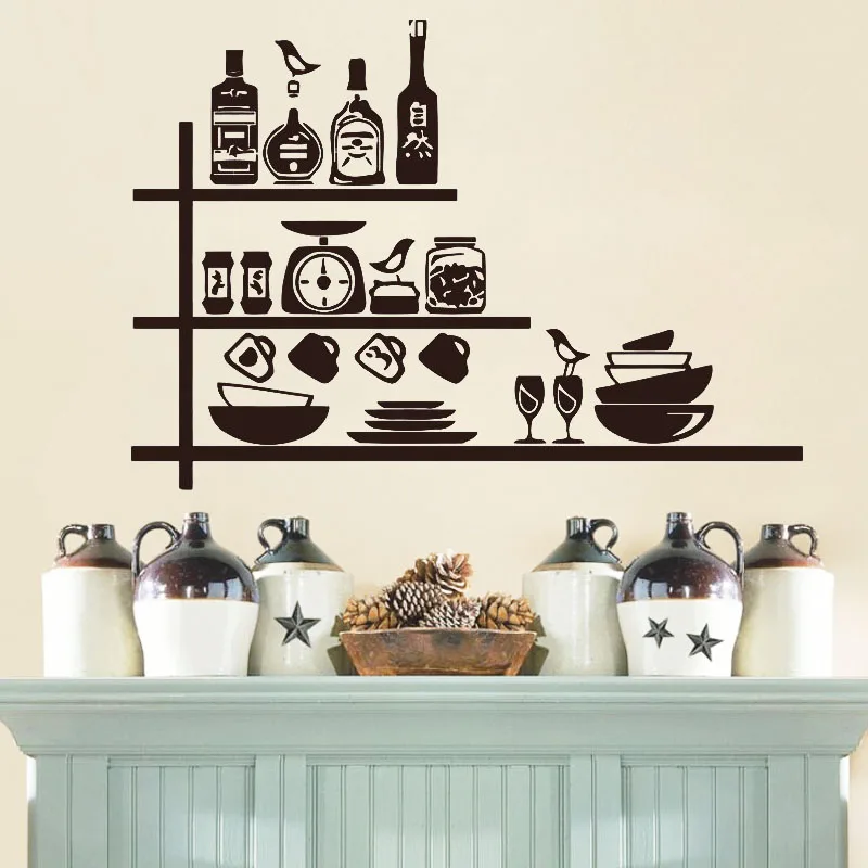 

Crockery Spices Shelves Creative Wall Sticker For Kitchen Waterproof Vinyl Removable Home Decor Kitchen Wall Decals Decoration