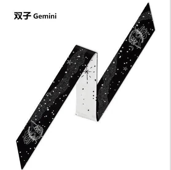 Gemini 12 созвездий, серия Таро, дизайн, принт, женский шелковый шарф,, модный головной платок, роскошный бренд, маленький галстук, завязывается, Сумка с лентами - Цвет: Gemini