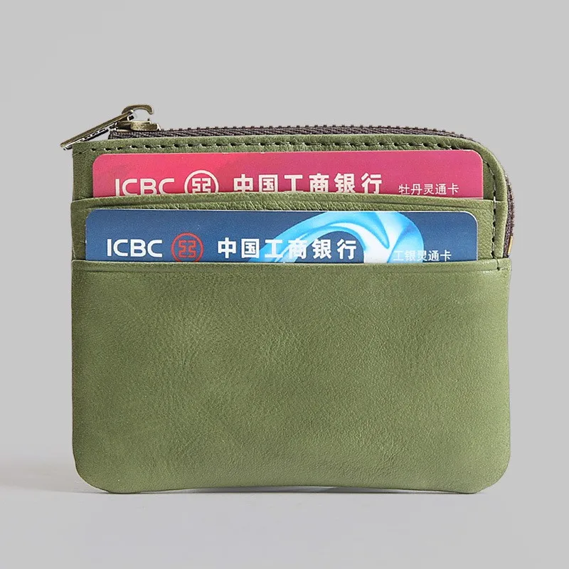 Army Green Мужской кошелек из натуральной кожи, короткий маленький мини-кошелек на молнии, передний Карманный с отделениями для карт, винтажный Чехол - Цвет: Army Green