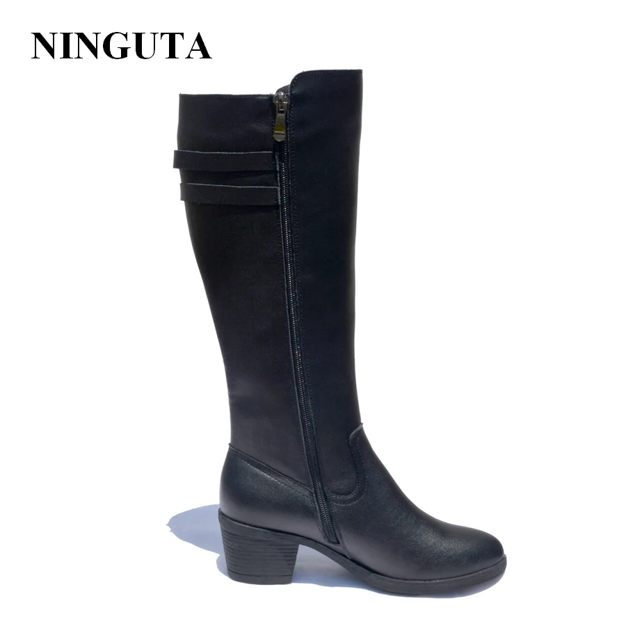 NINGUTA/зимние кожаные сапоги до колена Женская модная обувь на каблуке для России |
