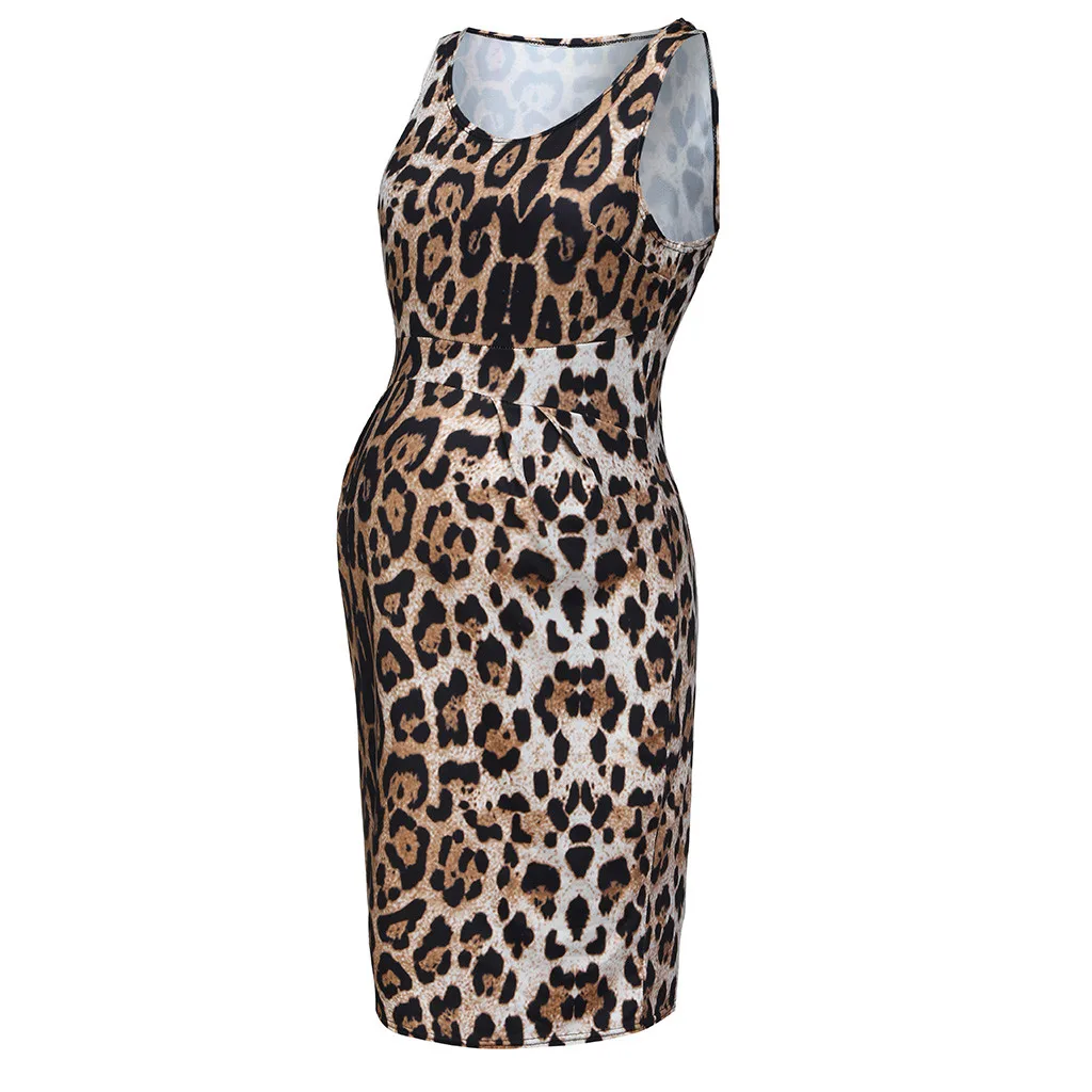 Женское платье без рукавов с леопардовым принтом для беременных сексуальное