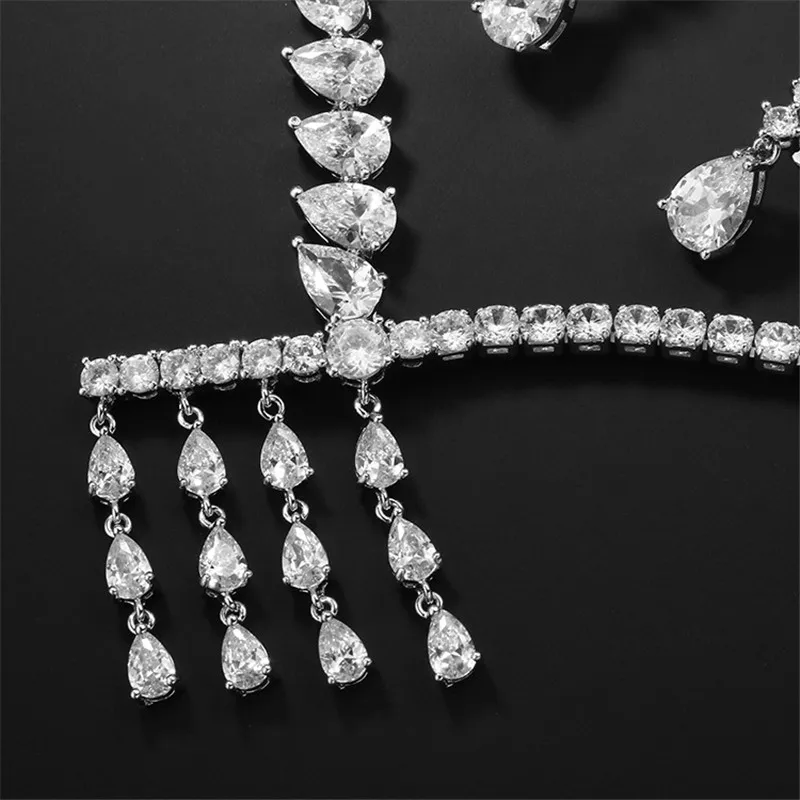 New Bridal Necklace Earring Set With Zircon Wedding Party Jewelry Dress Up | Украшения и аксессуары