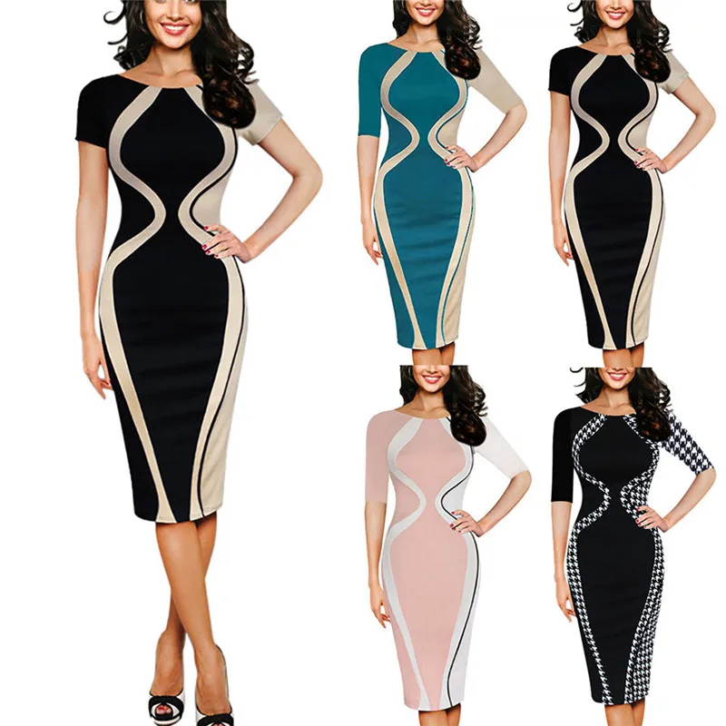 Большие размеры модное сексуальное облегающее платье с круглым вырезом и