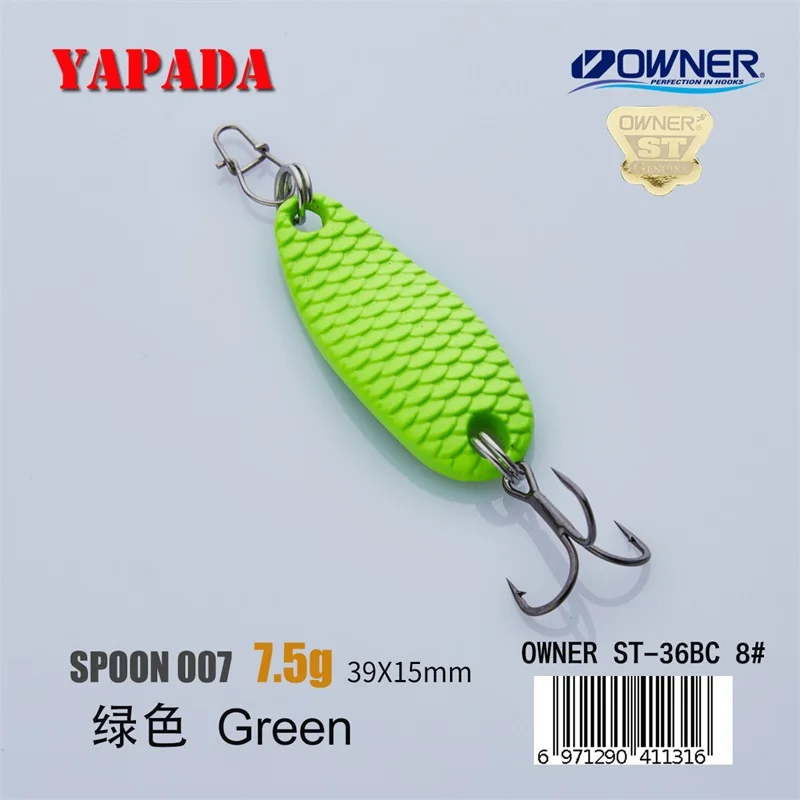 Green 7.5g YAPADA ложка 007 Loong Шкала 5 г/7,5 г 34-39 мм держатель тройной крючок многоцветный цинковый сплав металлическая ложка перо рыболовные приманки бас - Цвет: Green 7.5g
